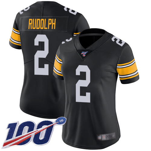 Women Pittsburgh Steelers Football #2 Limited Black Mason Rudolph Alternate 100th Season Vapor Untouchable Nike NFL Jersey